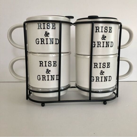 MRKT MARKET FINDS SET OF 4 COFFEE BREAK TOWER IN WHITE MICROWAVE/DISWASHER SAFE - Picture 2 of 10